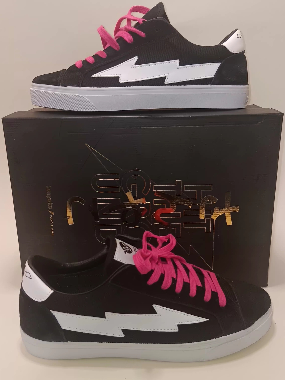 Black & Pink Athletic Sneakers with White Lightning Accent